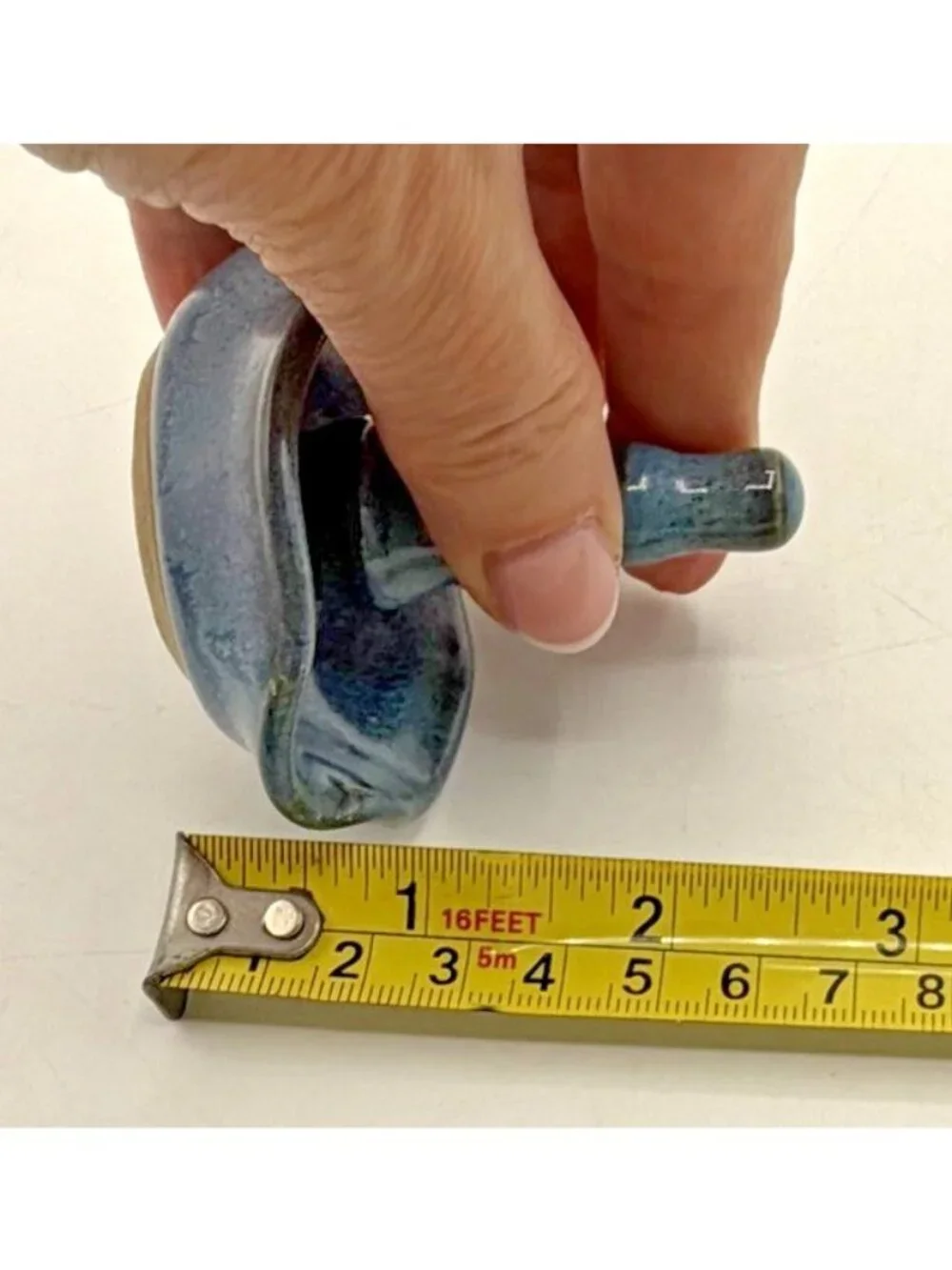 Vintage Studio Pottery Ring Holder Dish Blue Gray Glazed Ruffled Edge Signed